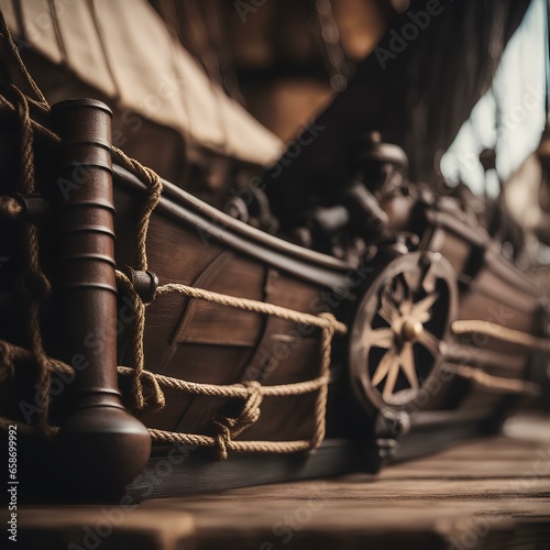 Wooden Pirate Ship Floating on the Sea
