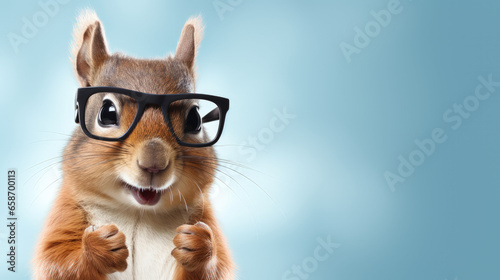 This charming squirrel shows approval with a thumbs-up in a wide banner, offering ample space for text or content. © Mosaic Media