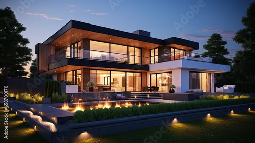3D illustration of a private luxury house at sunset © vxnaghiyev