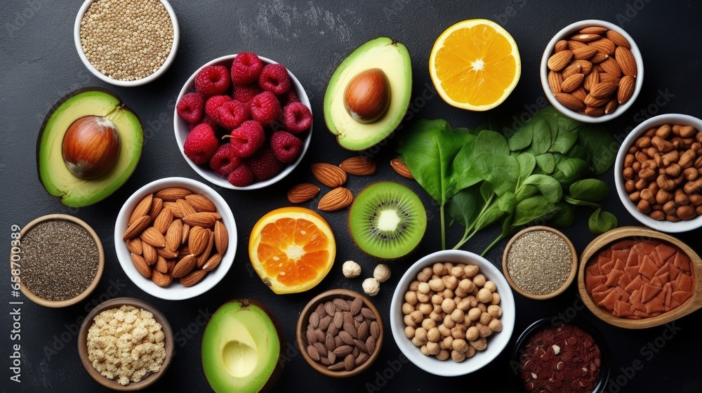 Alkaline diet products for immunity top view on concrete background Alkaline diet products for immunity top view on concrete background