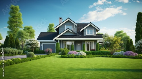 House with green grass for ...
