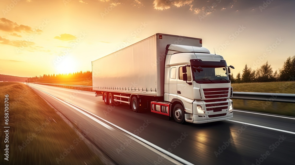 Blurred truck on expressway freight transportation concept - obrazy, fototapety, plakaty 