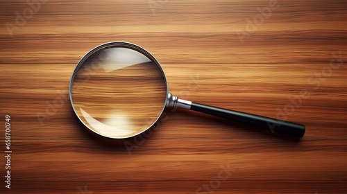 Magnifying glass on table CRM Customer Relationship Management HR personnel search Job applicant