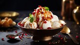 Indian chaat known as dahi vada or bhalla features vadas soaked in thick curd widely enjoyed in South Asia