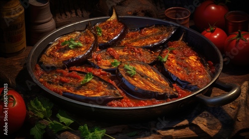 Eggplant with tomato garlic and paprika baked