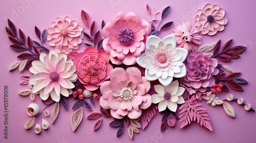 Wallpaper Mural Handmade hobby Quilled paper and elements on pink background viewed from above Torontodigital.ca