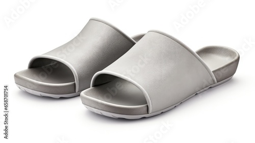 Gray home slippers isolated on white background cozy sandal Bed shoes accessory