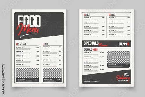 Restaurant food menu card template vector for restaurant and cafe