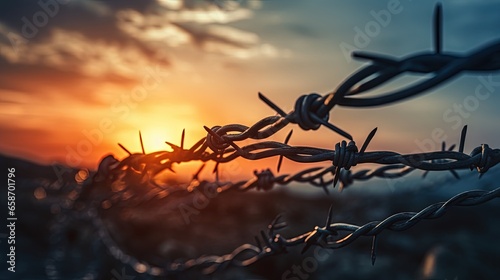 Barbed wire fence at sunset...