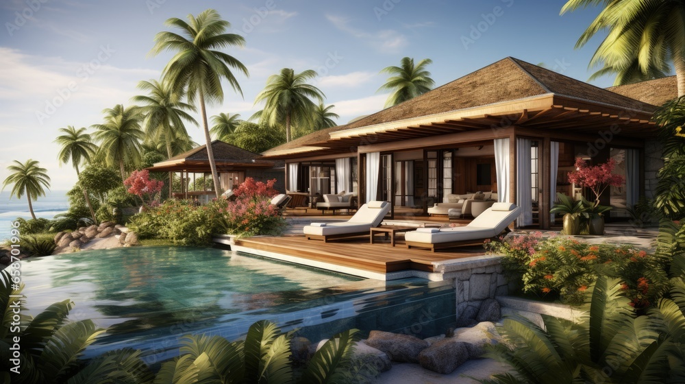 Fototapeta premium 3D rendering of Island vacation villa