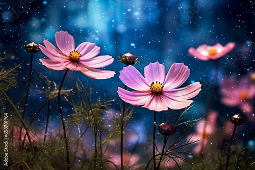 Enchanting cosmos with shimmering stars and a captivating blend of pink and blue hues. Generative AI