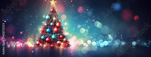 christmas festive greeting celebrate  background christmas tree and beautiful decorate ornament with blur shiny lighting bokeh free copyspace for creative ideas © VERTEX SPACE