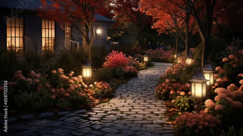 Glowing autumn garden path ...