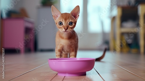 Cute purebred kitten approa...