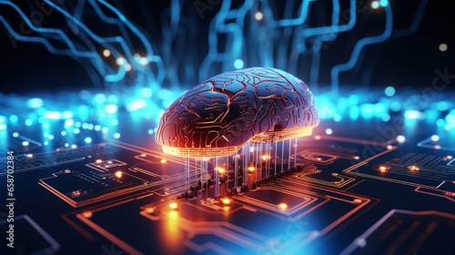 3D rendering of an innovative concept AI brain on a digital connection background