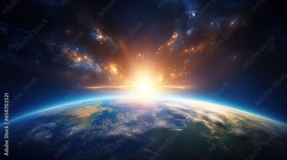 Earth with a sunrise in outer space
