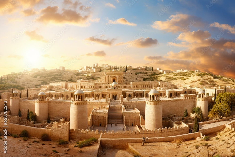 Fototapeta premium Scenic panorama of Jerusalem's Herod's Temple. Generative AI