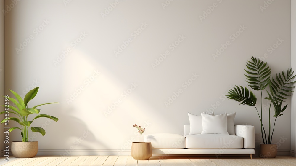Home mockup, minimalist decorated interior background, 3d render. Generative AI