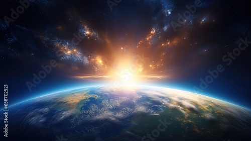Earth with a sunrise in outer space © vxnaghiyev