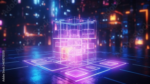 3D rendered neon cube scene...
