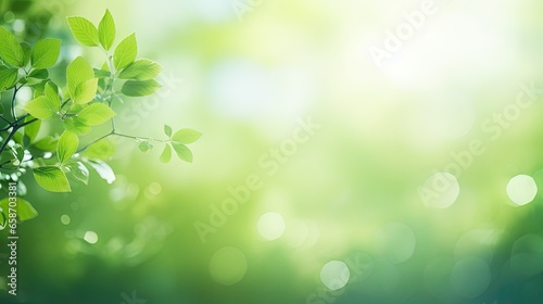 Blurry abstract green background with sunlight and bokeh effect ideal for eco friendly design or presentation