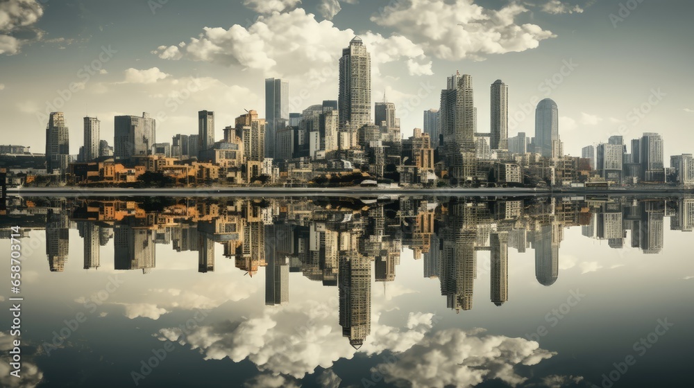 Fototapeta premium City buildings mirroring in water