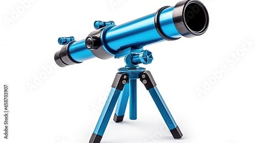 Blue toy telescope on tripod isolated on white background Symbolizes stargazing and astronomy tools for children