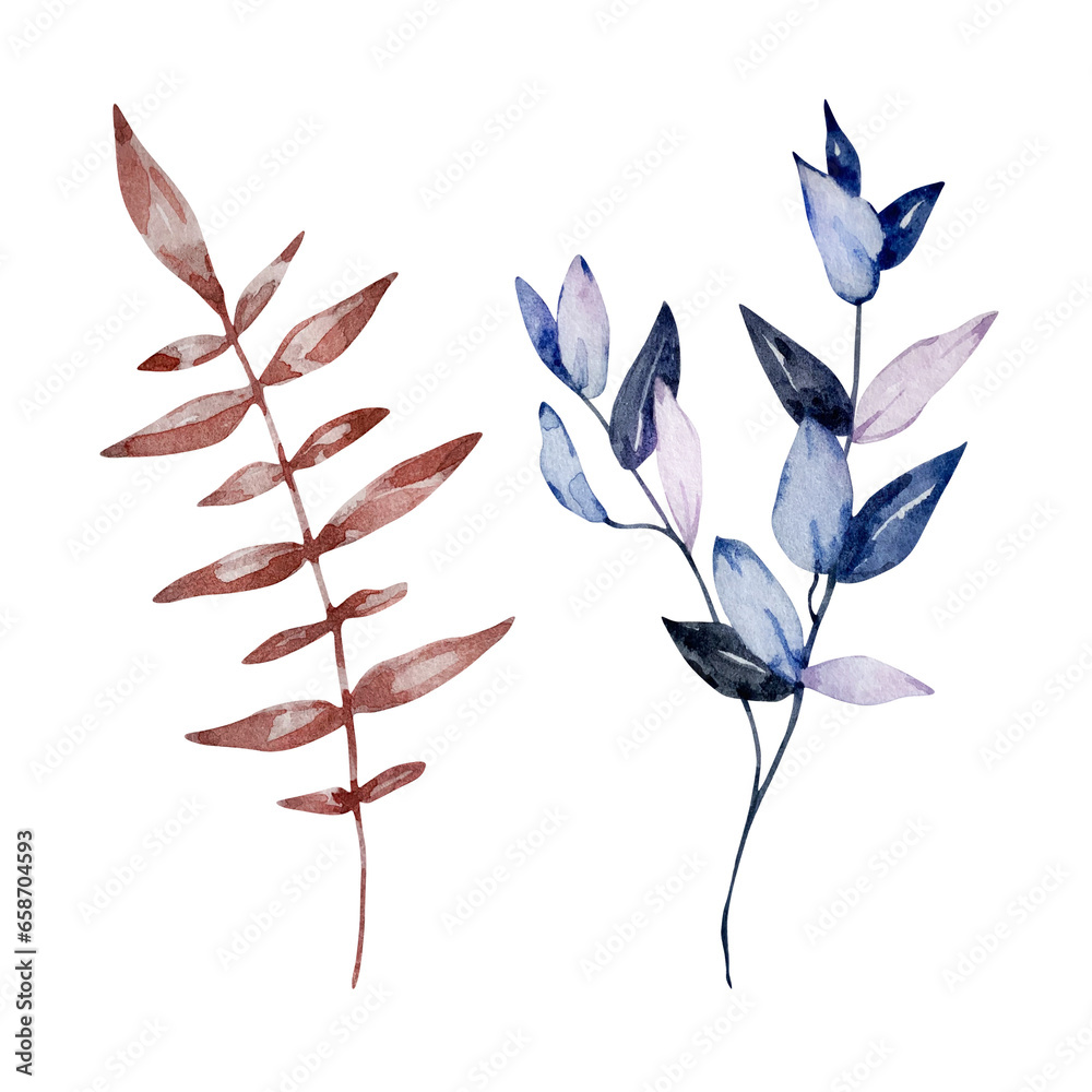 Watercolor boho leaves set Watercolor boho leaves set