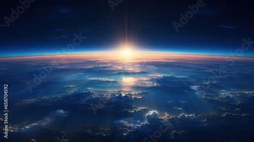 Earth s view against a blue sunrise from space © vxnaghiyev