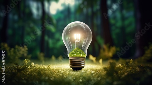 Green LED light bulb in a h...