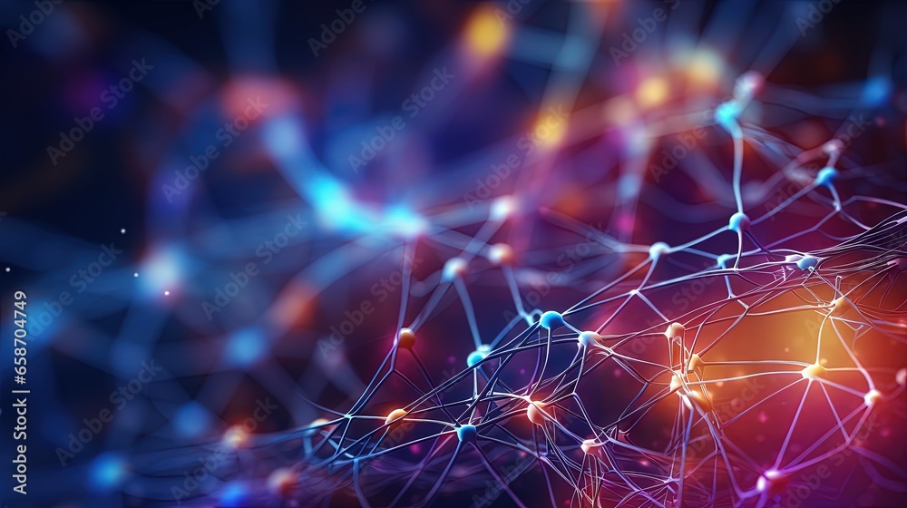 Colorful background with bokeh effect depicting global AI and big data concept using a neural network 3D illustration Colorful background with bokeh effect depicting global AI and big data concept using a neural network 3D illustration