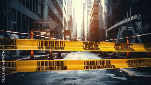 Caution tape and warning si...