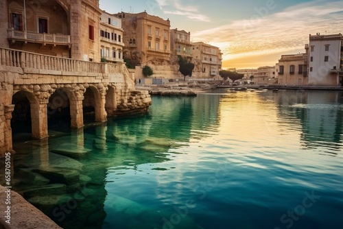 Beautiful view of Ortigia, the famous historical place in Syracuse, Italy. Generative AI