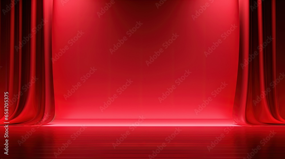 Minimal event backdrop featuring a 3D rendering of a medium shot with a red curtain as a TV show background Minimal event backdrop featuring a 3D rendering of a medium shot with a red curtain as a TV show background