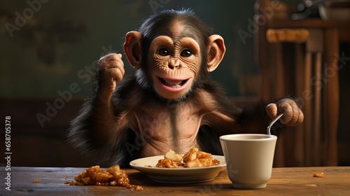 Cute baby chimp loving food...