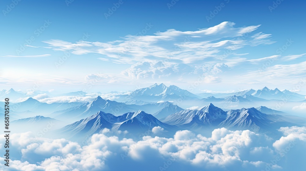 Fototapeta premium Clouds and mountain peaks create a fantastic background above us