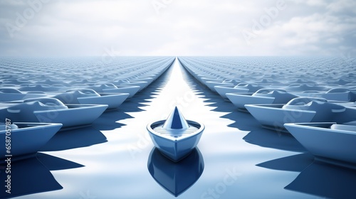 Blue leader boat leading whites depicted in 3D rendering