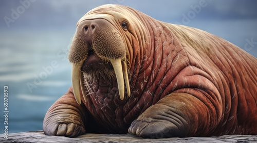 Close up of a walrus in the Arctic region of Svalbard