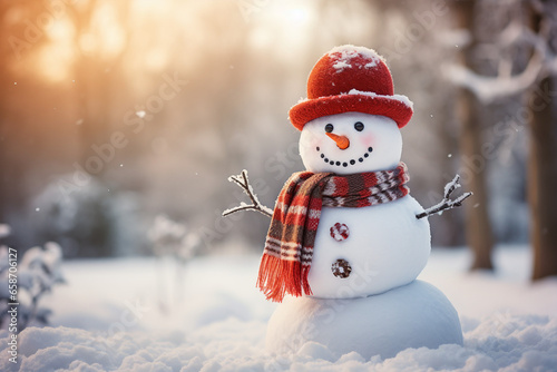 Festive Snowman adorned with top hat and scarf, embracing the winter wonderland