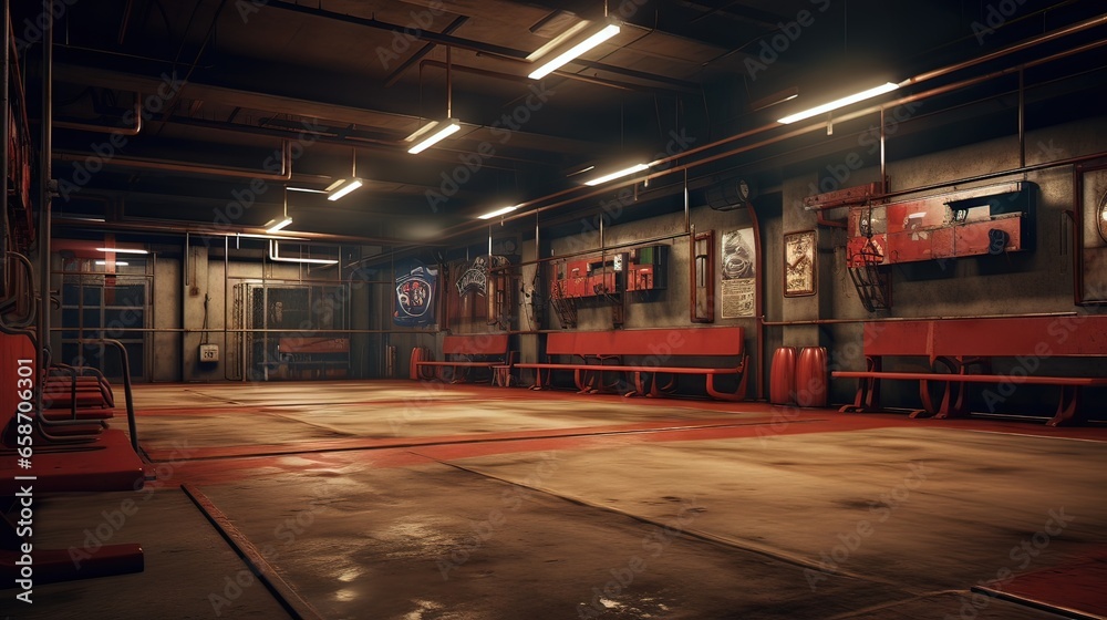 Interior of a factory. AI generated art illustration.