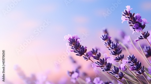 Lavender flowers in full bloom against a soft purple gradient.