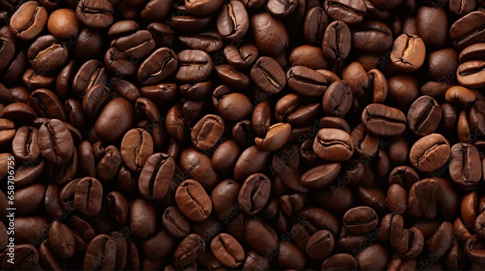 Naklejka premium Coffee beans when roasted make a good background