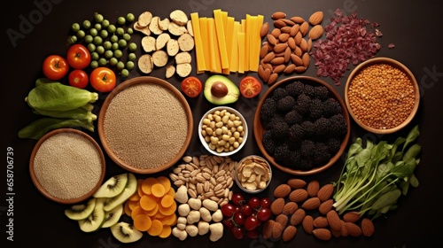 High fiber products Nutritious diet food Overhead perspective