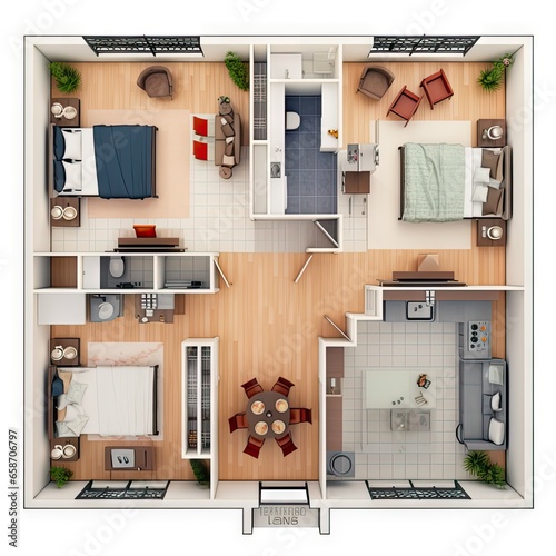 Residential floor plans, various rooms fully furnished, ready to move into. Created by AI. photo