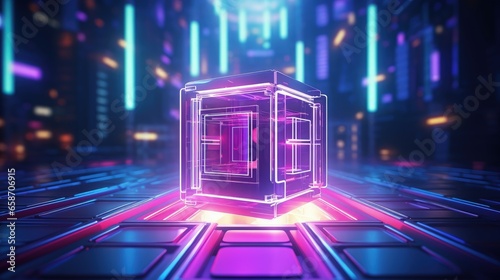 3D rendered neon cube scene...