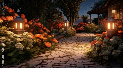 Glowing autumn garden path ...
