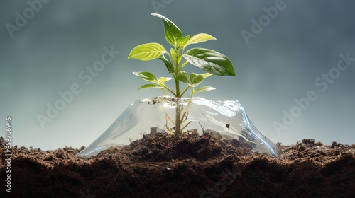 Eco friendly plastic idea Reusable materials Plastic in soil aiding plant growth photo