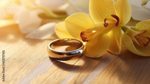 Golden wedding rings and ye...