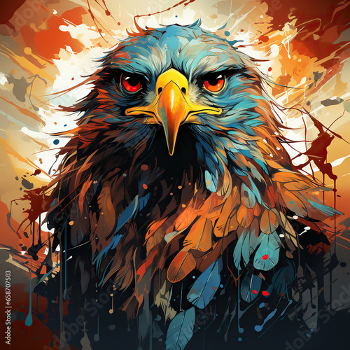 Vibrant Illustration of an Eagle in Profile,eagle with background