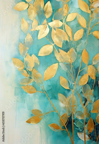 Gold leaf painting on a vibrant blue background